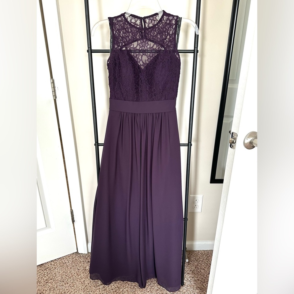 Bill Levkoff Deep Purple Lace Maxi Dress